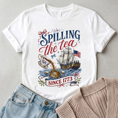 Vintage Patriotic Shirt, Spilling The Tea Since 1773 Tee, Bow Coquette Vintage USA Celebration Shirt