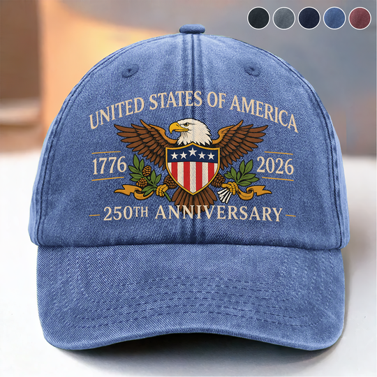 United States 250th Anniversary Vintage Washed Denim Cap, Patriotic Eagle American Independence Celebration Gift, USA 250th Anniversary Patriotic Eagle Hat