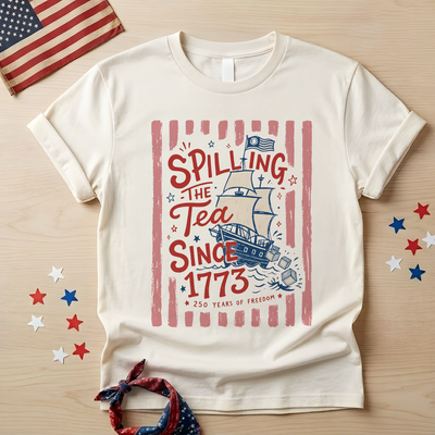 Striped Spilling The Tea Since 1773 T-Shirt, Funny 4th Of July, Patriotic USA 4th Of July Party Shirt