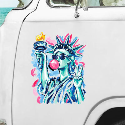 Preppy Statue of Liberty Blowing Bubble Gum Decal, Funny 4th of July Home Decor, Patriotic Decal