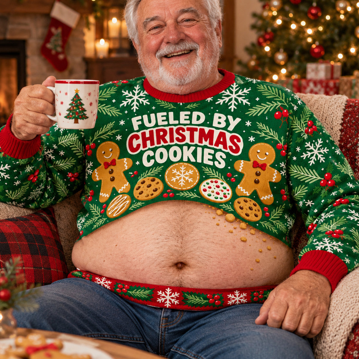 Fueled By Christmas Cookies Wool Sweater, Christmas Sweater, Gingerbread And Evergreen Christmas Gift