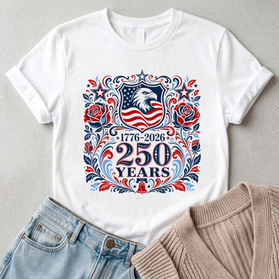 250th America Anniversary T-Shirt, Retro 4th of July Floral USA Shirt, Patriotic American Flag Tee, Vintage Independence Day Shirt