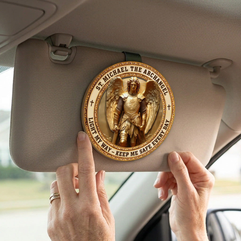 St. Michael The Archangel Light My Way - Keep Me Safe Every Day - Car Visor Clip, Catholic Gift for Mom, Faith &amp; Protection Gift