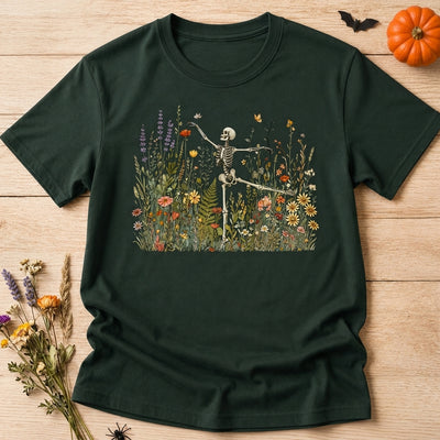 Skeleton Dancing Arabesque Wildflower T-shirt, Botanical Floral Tee, Cottagecore Halloween Shirt, Boho Hallween Tee, Nature Lover Gift