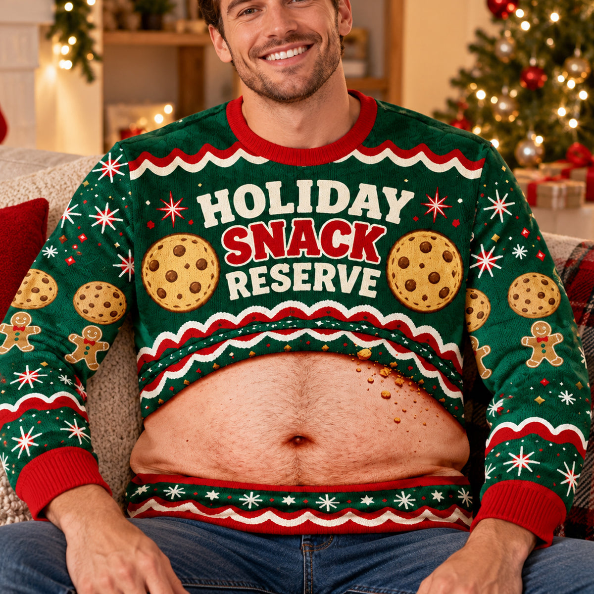 Holiday Snack Reserve, Christmas Wool Sweater, Retro Cookie And Gingerbread Design, Christmas Gift