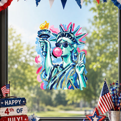 Preppy Statue of Liberty Blowing Bubble Gum Decal, Funny 4th of July Home Decor, Patriotic Decal