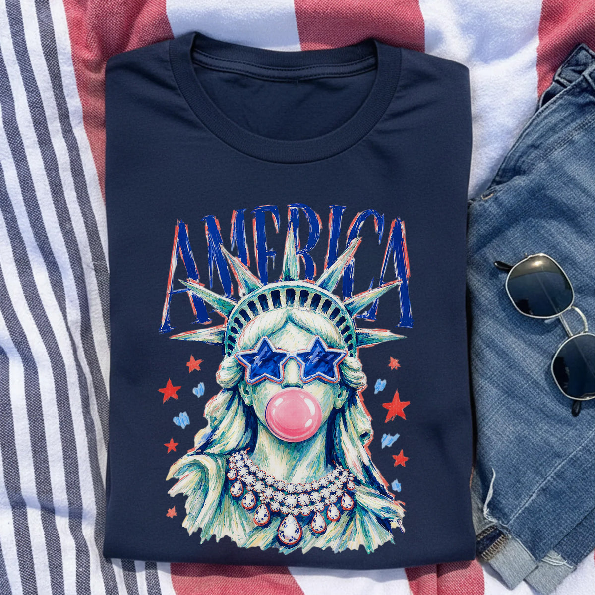 America Statue of Liberty Blowing Bubble Gum Shirt, 4th of July Shirts, 250th Anniversary Shirt, Independence Day Tee