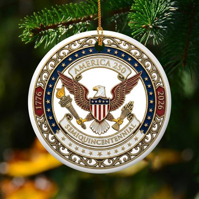 America 250 Ornament, Semiquincentennial 1776-2026 Ceramic Ornament, USA 250th Anniversary Gift, Patriotic Eagle Ornament