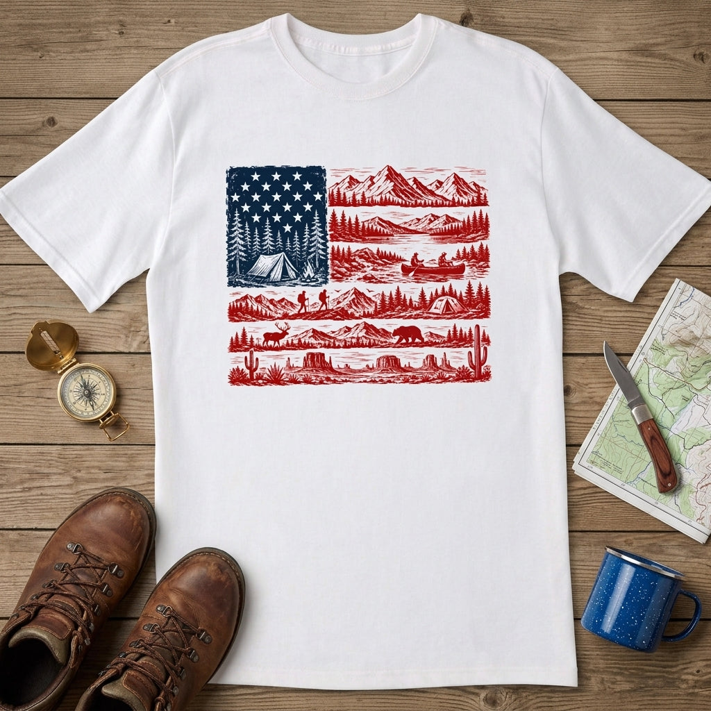 Camping American Flag Comfort Colors Shirt, Patriotic Outdoor Nature Tee, Mountains Hiking Camping Shirt, Gift for Campers