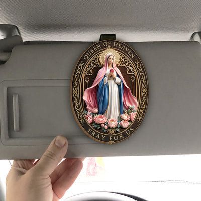 Queen Of Heaven Pray For Us - Personalized Car Visor Clip, Catholic Gift for Mom, Faith & Protection Gift