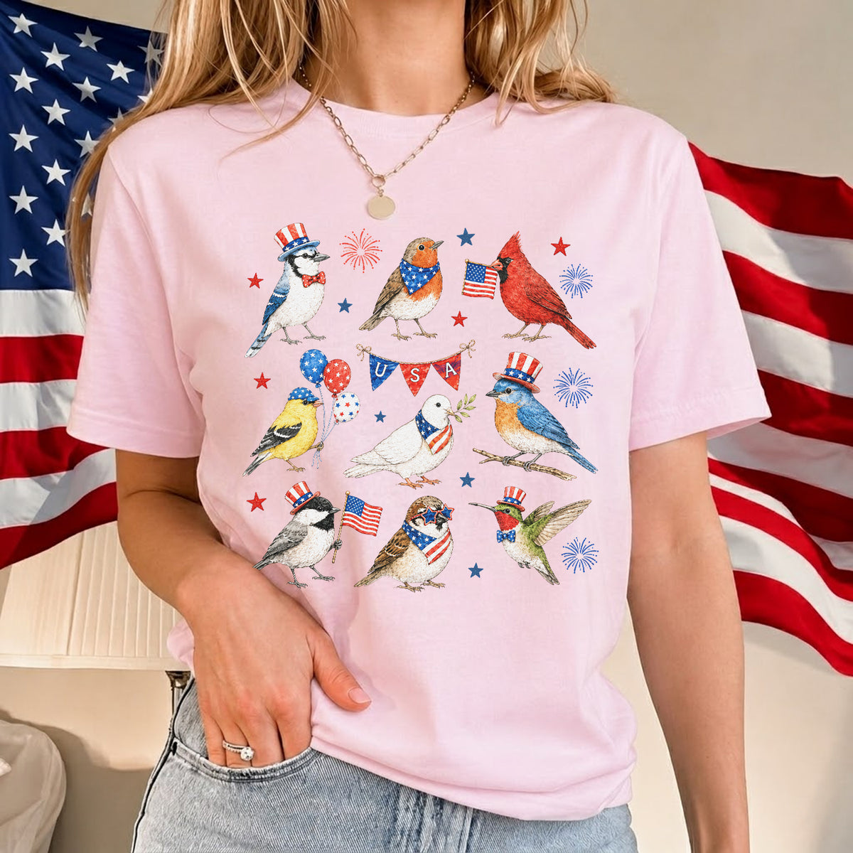 USA 250th Anniversary Bird T-Shirt, Patriotic American Birds Tee, Vintage Independence Day Animal Shirt