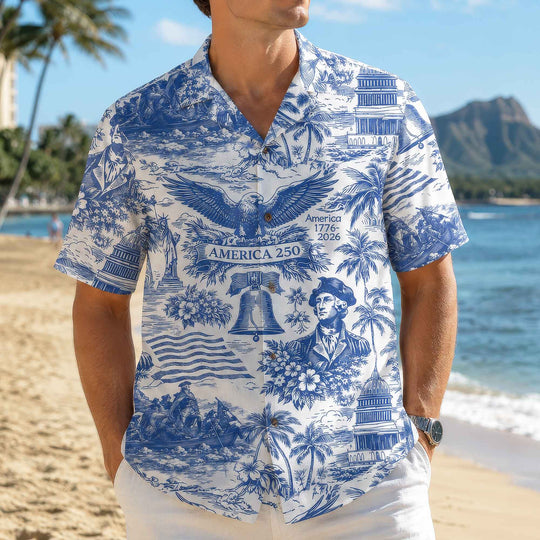 America 250 Hawaiian Shirt 1776 - 2026, Vintage Patriotic Shirt, 250 Years of America Celebration Hawaii Shirt