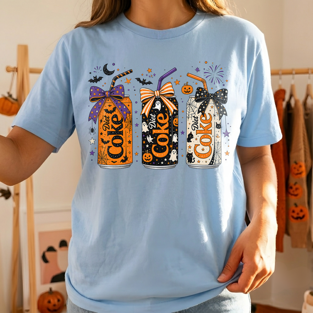 Spooky Sips And Halloween Vibes - Personalized T-shirt, Cute Halloween Soda Lover Graphic T-Shirt