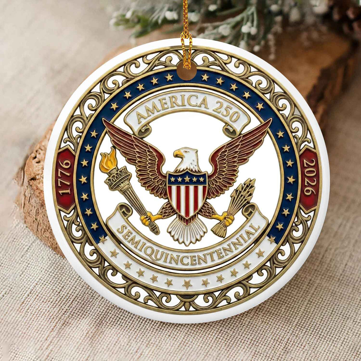 America 250 Ornament, Semiquincentennial 1776-2026 Ceramic Ornament, USA 250th Anniversary Gift, Patriotic Eagle Ornament