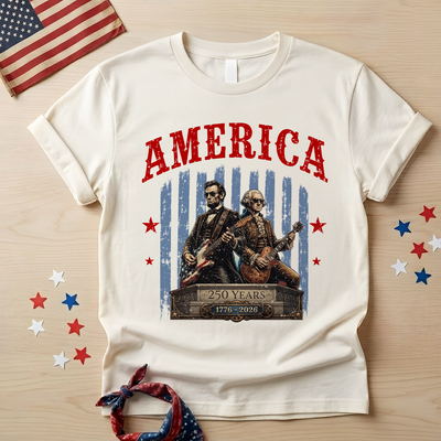 George Washington and Abraham Lincoln Guitar Shirt, USA 250th Anniversary, Funny Patriotic 4th of July Shirt, 250 Years America T-Shirt