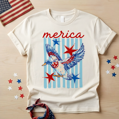 'Merica Mallard Duck T-Shirt, 4th of July Mallard Duck Boy Tee, Patriotic Duck Hunting Shirt, Independence Day Gift