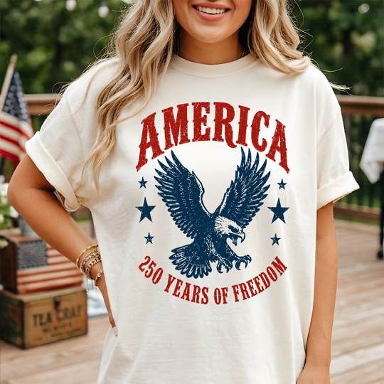America Eagle T-shirt, 250th Anniversary Tee, Patriotic Western Shirt, 250 Years of Freedom T-Shirt, Fourth of July Shirt