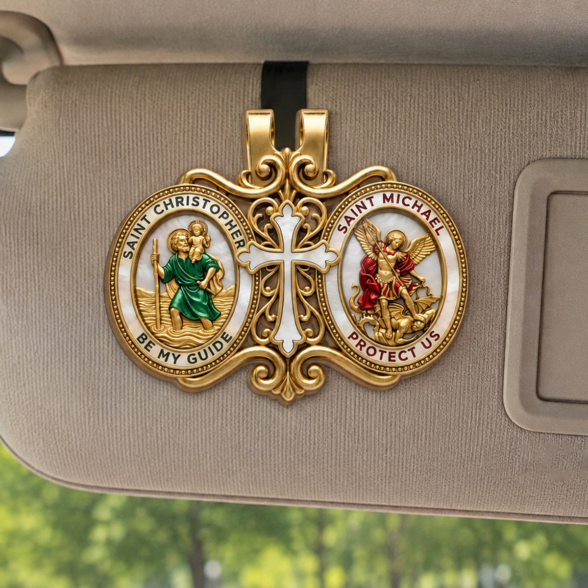 Saint Christopher &amp; Saint Michael Road Guardian - Car Visor Clip, Catholic Gift, Faith &amp; Protection Gift