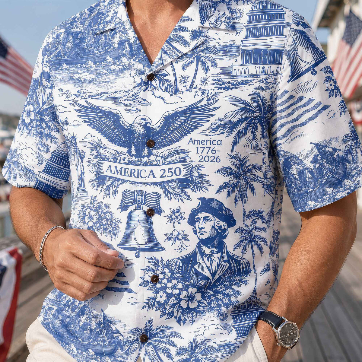 America 250 Hawaiian Shirt 1776 - 2026, Vintage Patriotic Shirt, 250 Years of America Celebration Hawaii Shirt