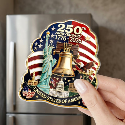 United States 250th Birthday Commemorative Acrylic Fridge Magnet, 250 Years USA Anniversary, Patriotic Christmas Ornament