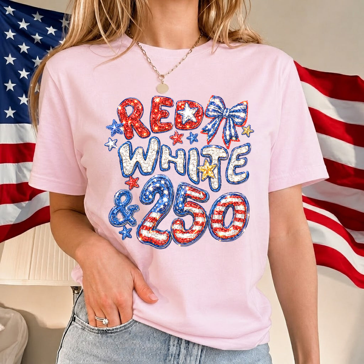 250th Anniversary Shirt, Red White &amp; 250 Patriotic Tee, 1776-2026 USA Semiquincentennial Shirt, 4th of July American Flag T-Shirt