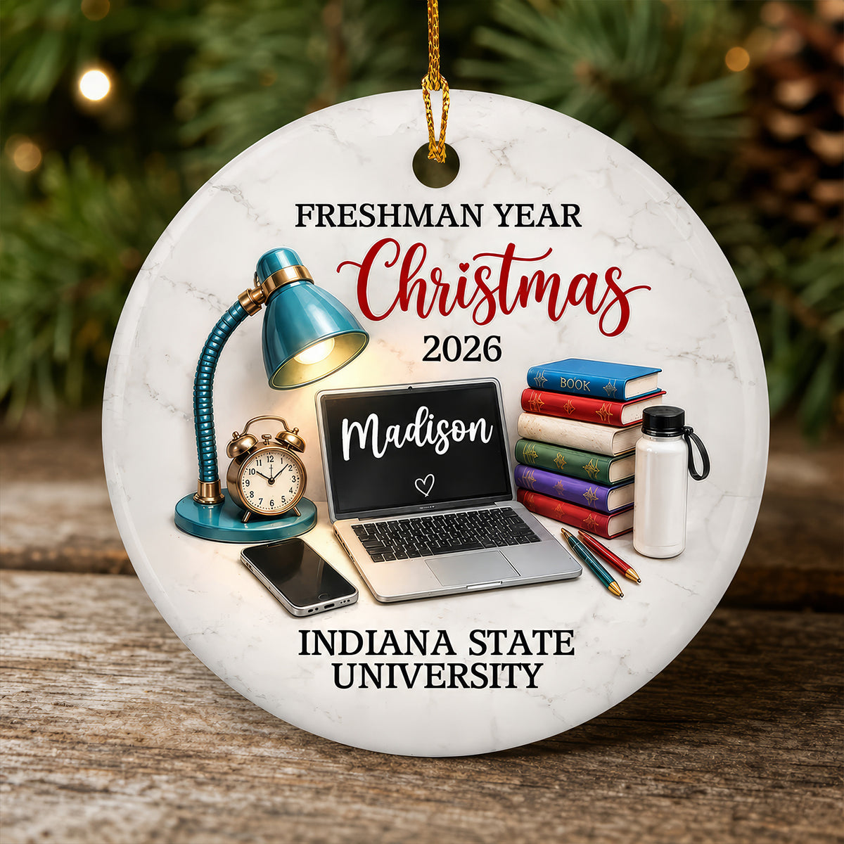 Freshman Year Christmas - Personalized Ceramic Ornament, College Student Christmas Gift, First Year Keepsake