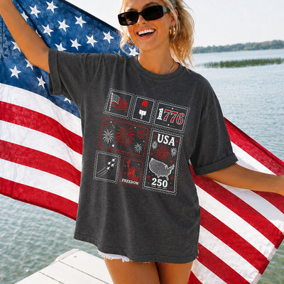 Patriotic Stamp Shirt, USA 250 Vintage America, 4th of July T Shirt, Retro Patriotic Shirt, American Flag Shirt