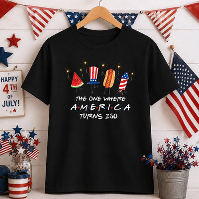 Watermelon Hotdog Firework Friend Patriotic Doodle Shirt, Cute Fourth of July Shirt,Retro American Shirt, Funny Sumer 250th Shirt