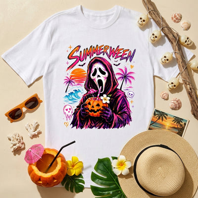 Spooky But Make It Tropical - Personalized T-shirt, Summerween Shirt, Retro Horror Summer Tee