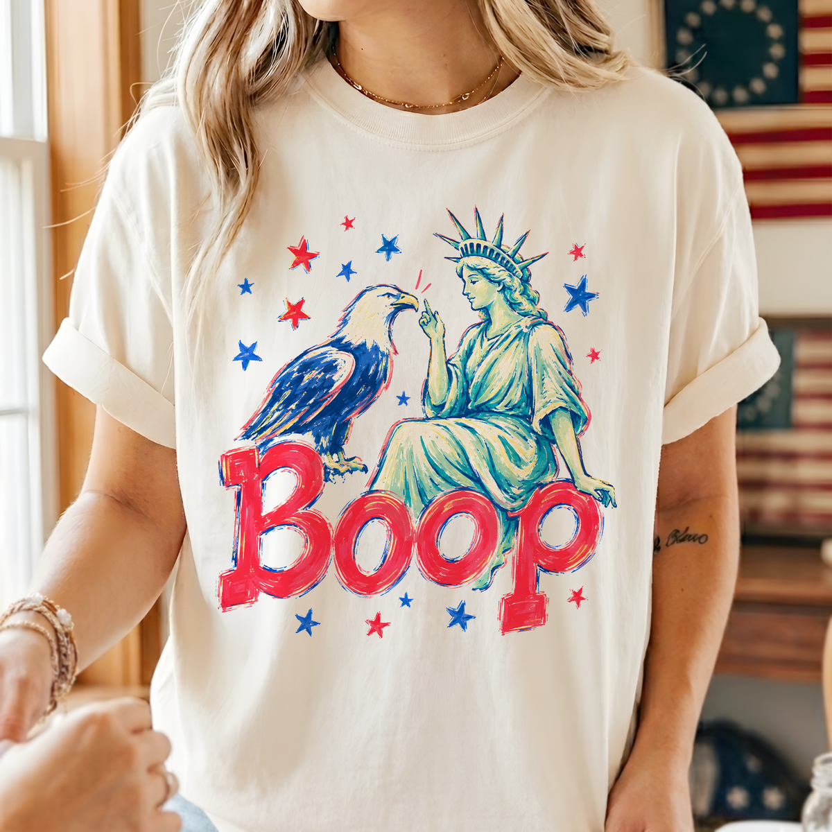 Funny Statue of Liberty Eagle Shirt, Boop Patriotic Boop Tee, Fourth of July USA Shirt, Liberty and Eagle Graphic Tee