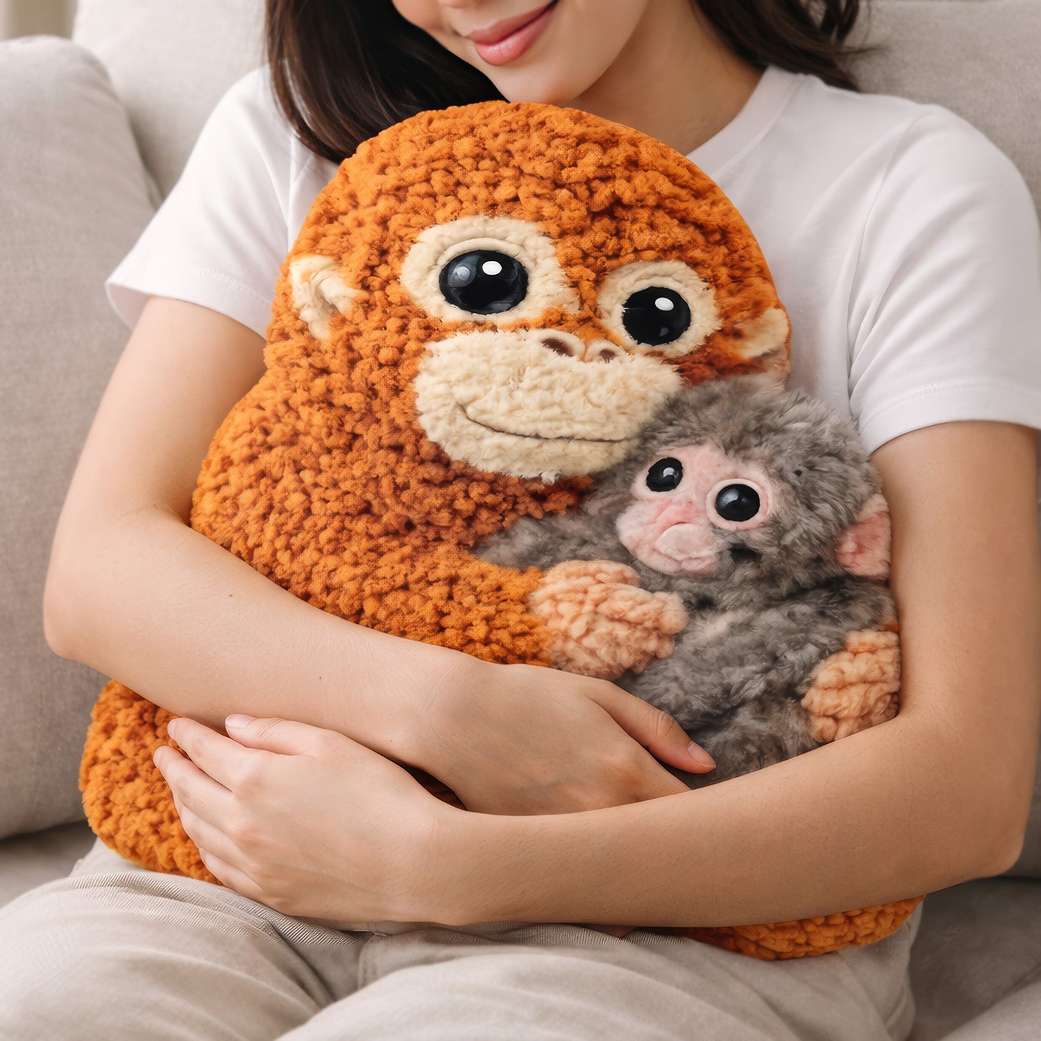Little Punch Wrapped In A Loving Hug Pillow, Gift For Animal Lovers, Viral Punch Monkey Stuff