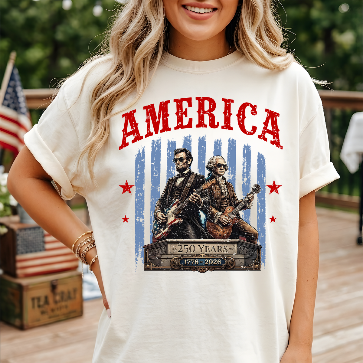 George Washington and Abraham Lincoln Guitar Shirt, USA 250th Anniversary, Funny Patriotic 4th of July Shirt, 250 Years America T-Shirt