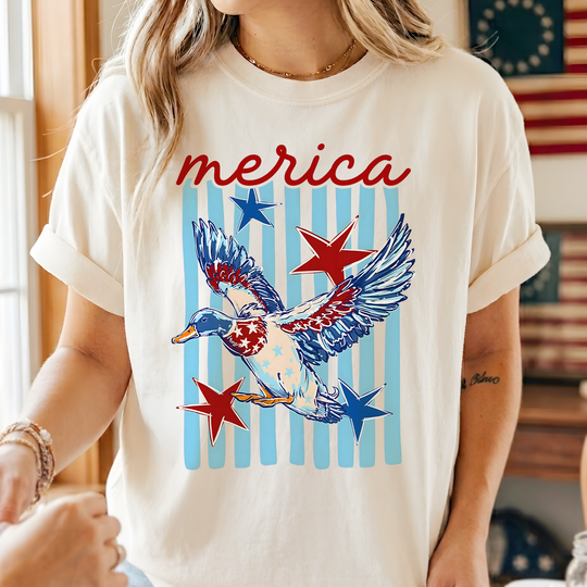 'Merica Mallard Duck T-Shirt, 4th of July Mallard Duck Boy Tee, Patriotic Duck Hunting Shirt, Independence Day Gift
