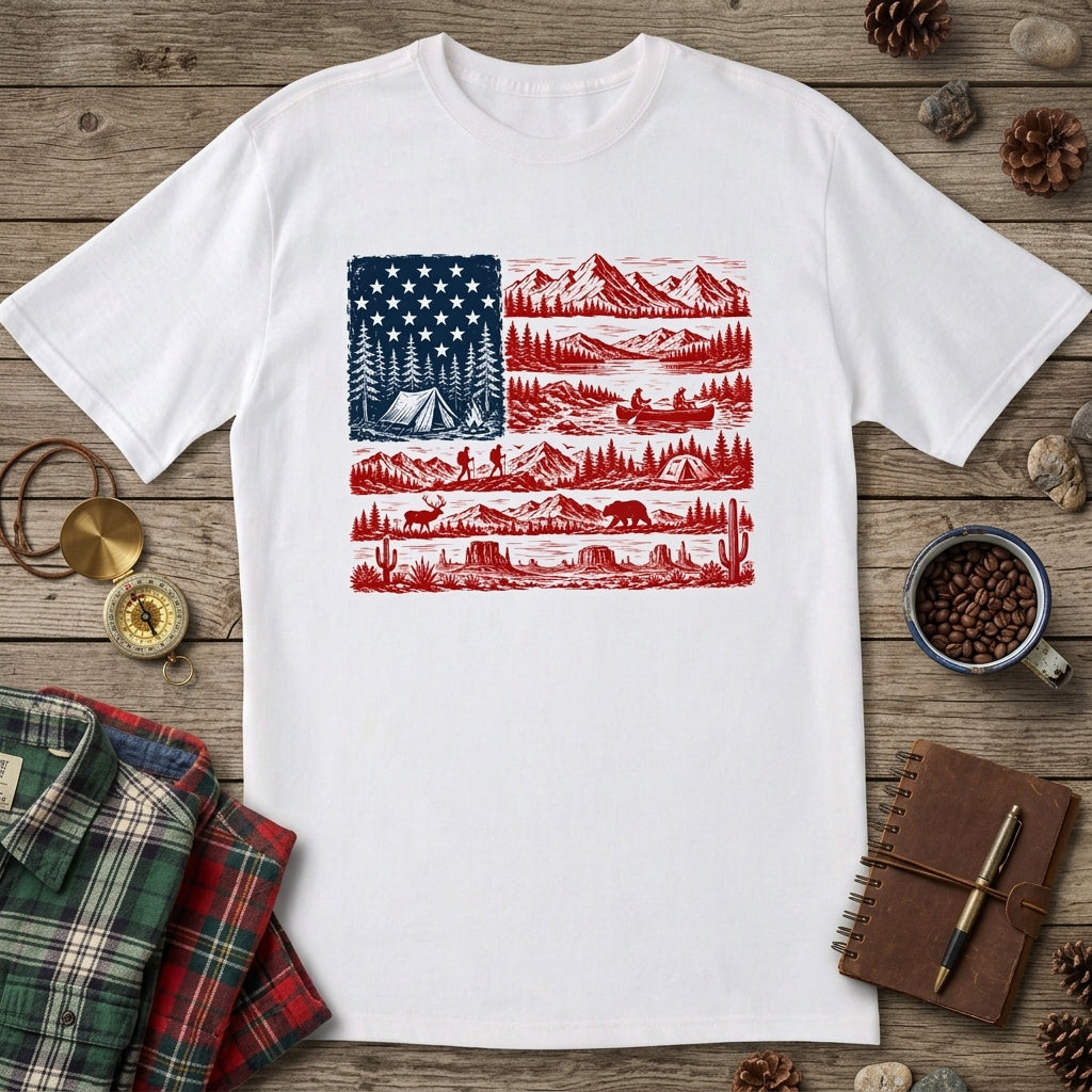 Camping American Flag Comfort Colors Shirt, Patriotic Outdoor Nature Tee, Mountains Hiking Camping Shirt, Gift for Campers