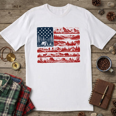 Camping American Flag Comfort Colors Shirt, Patriotic Outdoor Nature Tee, Mountains Hiking Camping Shirt, Gift for Campers