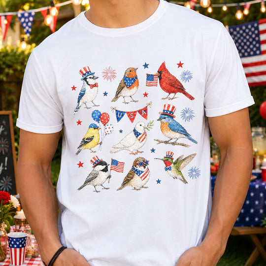 USA 250th Anniversary Bird T-Shirt, Patriotic American Birds Tee, Vintage Independence Day Animal Shirt