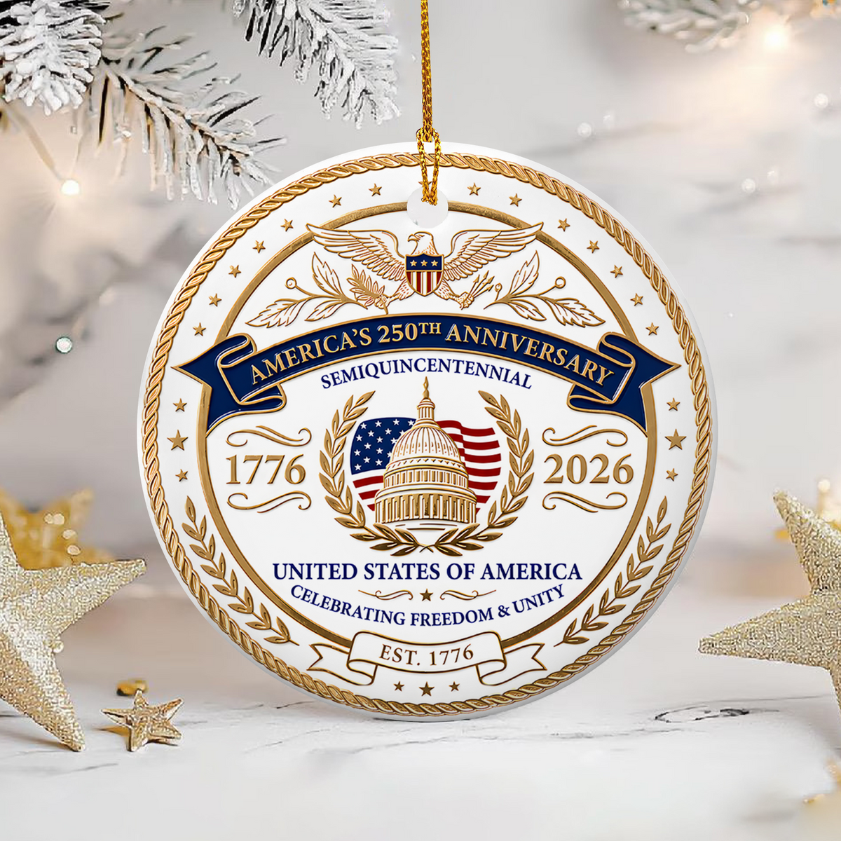 Celebrating 250 Years of Freedom – Personalized Ornament, Patriotic American Eagle Keepsake, 1776–2026 Semiquincentennial Gift