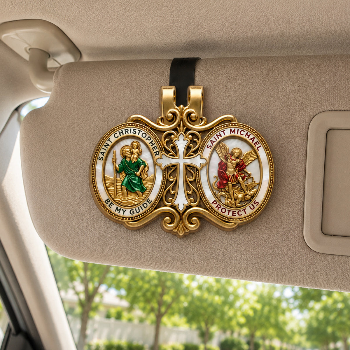 Saint Christopher &amp; Saint Michael Road Guardian - Car Visor Clip, Catholic Gift, Faith &amp; Protection Gift