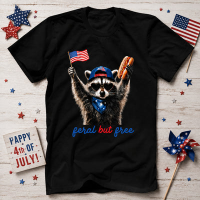 Feral & Free Racoon Shirt, 4th of July Shirt, USA Independence Day Shirt, Funny Raccoon Tee, Patriotic Shirt