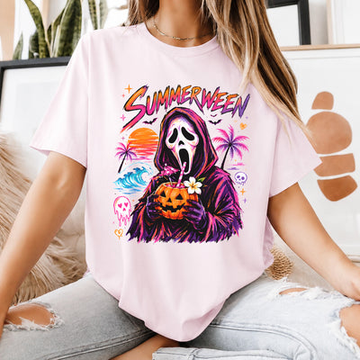 Spooky But Make It Tropical - Personalized T-shirt, Summerween Shirt, Retro Horror Summer Tee