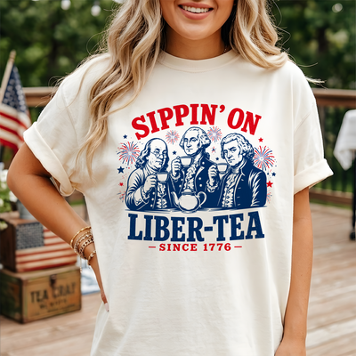 George Washington Sippin On Liber-Tea Shirt, Funny Patriotic Tea Party Shirt, 4th of July Tee, Founding Fathers T Shirt, Liberty Tee