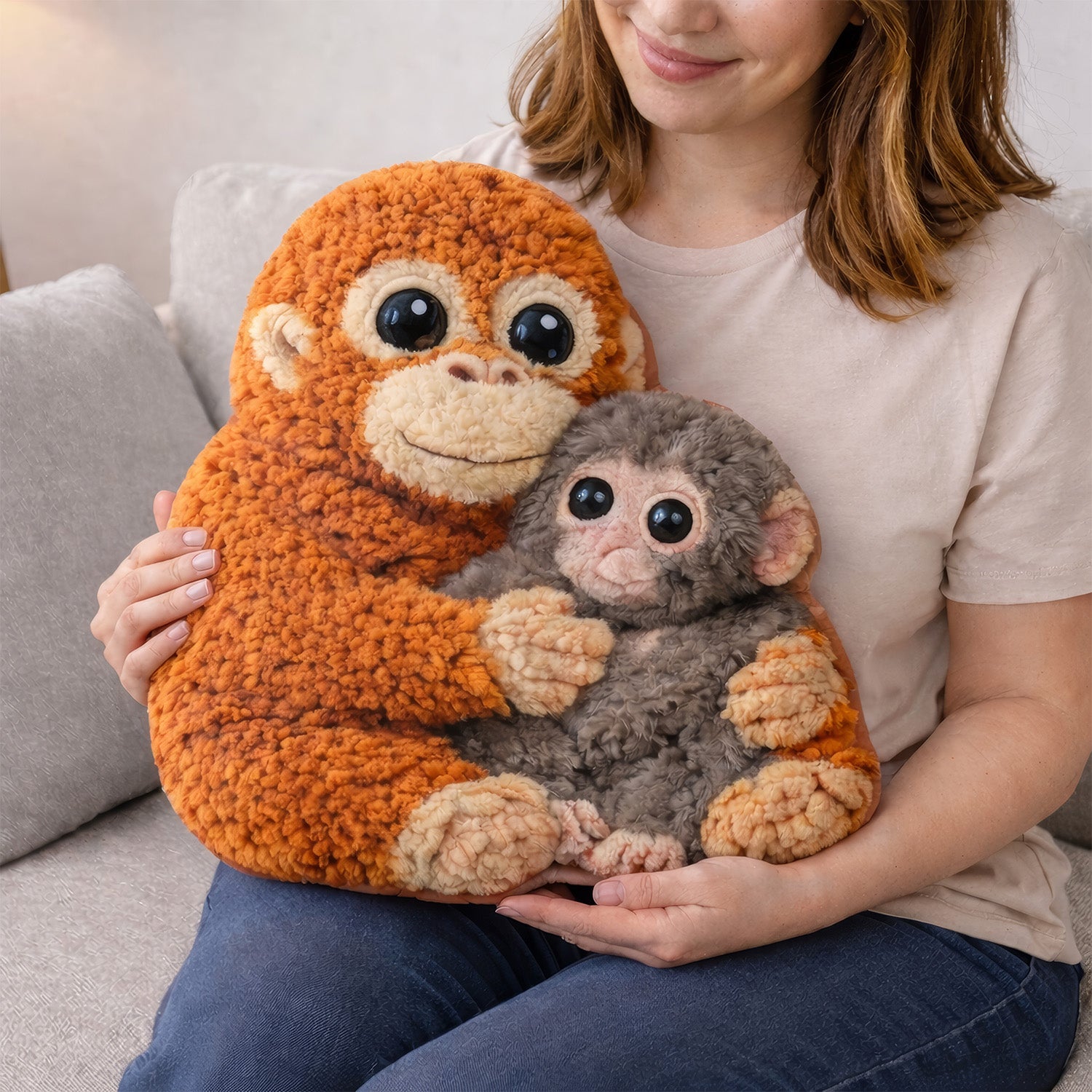 Little Punch Wrapped In A Loving Hug Pillow, Gift For Animal Lovers, Viral Punch Monkey Stuff