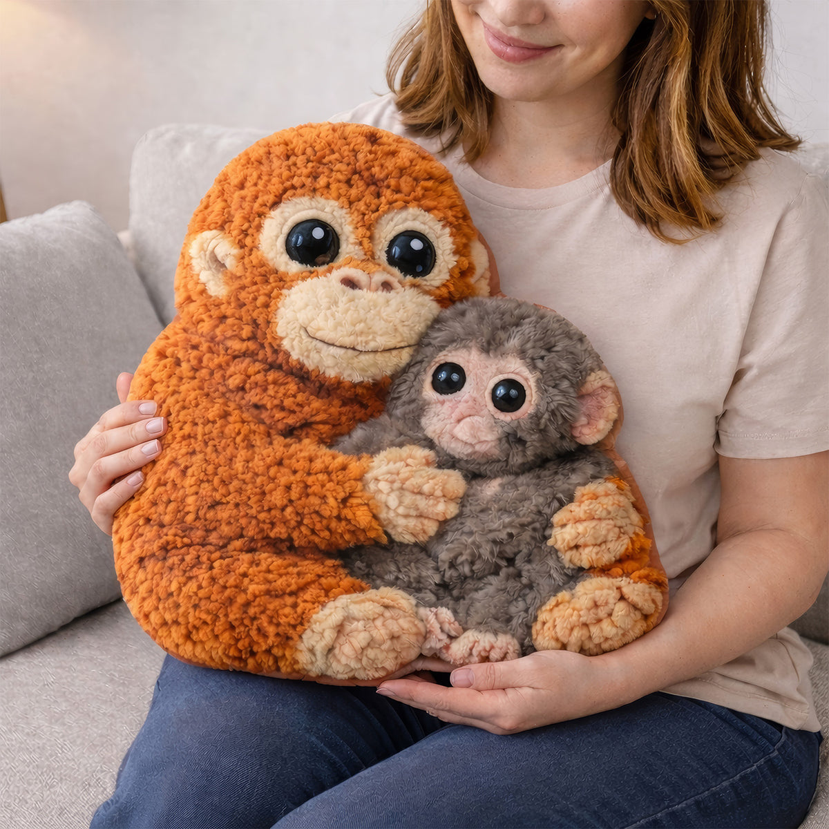 Little Punch Wrapped In A Loving Hug Pillow, Gift For Animal Lovers, Viral Punch Monkey Stuff