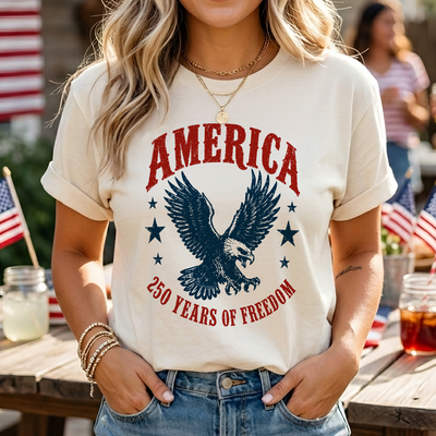 America Eagle T-shirt, 250th Anniversary Tee, Patriotic Western Shirt, 250 Years of Freedom T-Shirt, Fourth of July Shirt