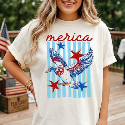 'Merica Mallard Duck T-Shirt, 4th of July Mallard Duck Boy Tee, Patriotic Duck Hunting Shirt, Independence Day Gift