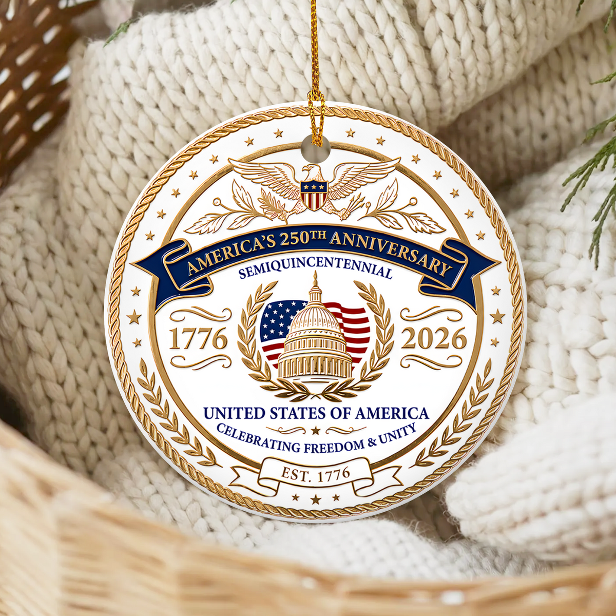 Celebrating 250 Years of Freedom – Personalized Ornament, Patriotic American Eagle Keepsake, 1776–2026 Semiquincentennial Gift