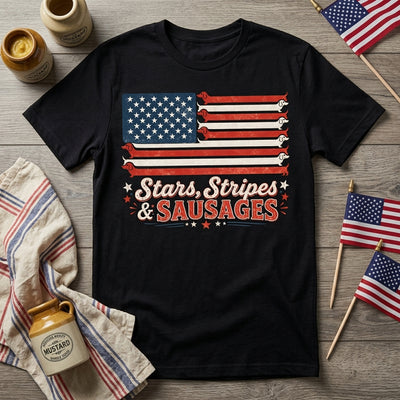 Stars, Stripes & Sausages Dachshund American Flag T-shirt, Vintage Wiener Dog 4th of July Tshirt, Patriotic Doxie Gift America 250 Celebration T-shirt