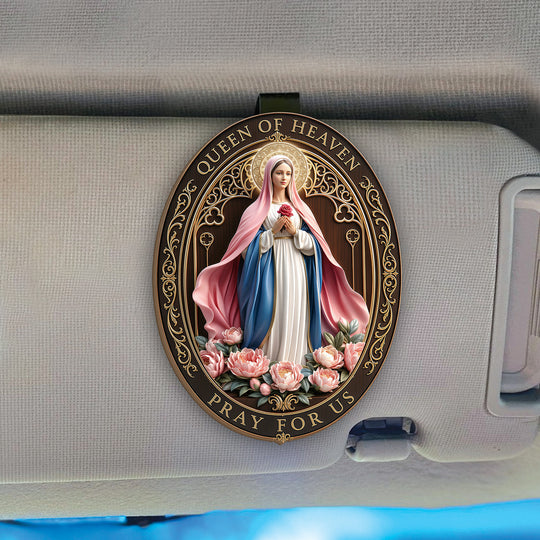 Queen Of Heaven Pray For Us - Personalized Car Visor Clip, Catholic Gift for Mom, Faith & Protection Gift