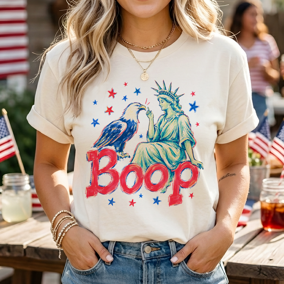 Funny Statue of Liberty Eagle Shirt, Boop Patriotic Boop Tee, Fourth of July USA Shirt, Liberty and Eagle Graphic Tee