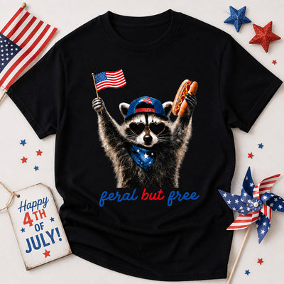 Feral & Free Racoon Shirt, 4th of July Shirt, USA Independence Day Shirt, Funny Raccoon Tee, Patriotic Shirt